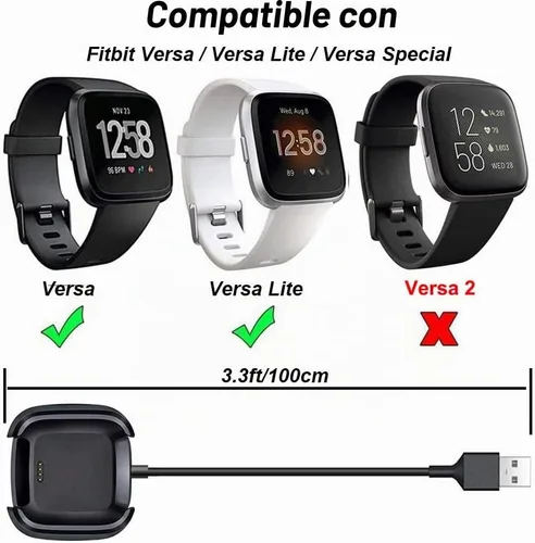 Vista 2 de Cargador para Fitbit Versa (no para Versa 2/3), cable de carga USB de repuesto para reloj inteligente Fitbit (3.3 pies/3.3 ft)