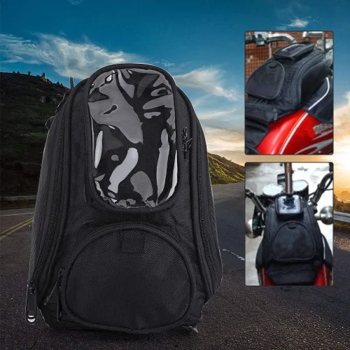 Vista 4 de Aramox Bolsa de motocicleta, negro universal motocicleta motocicleta montar fuerte aceite magnético combustible bolsa superior transparente, Popular