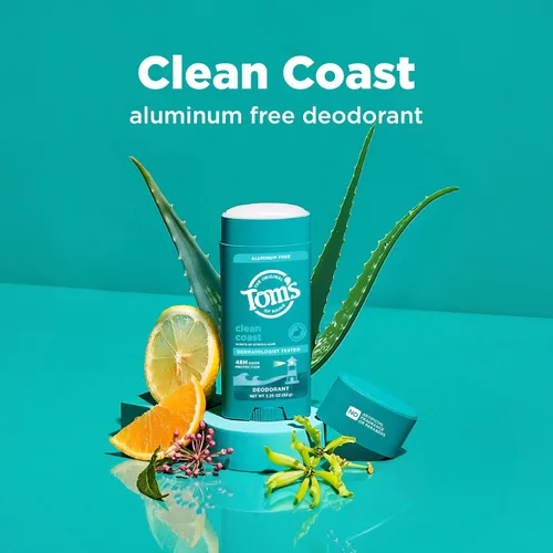 Vista 2 de Tom's of Maine Clean Coast - Desodorante natural para hombres y mujeres, sin aluminio, sin fragancias, tintes ni conservantes artificiales, sin