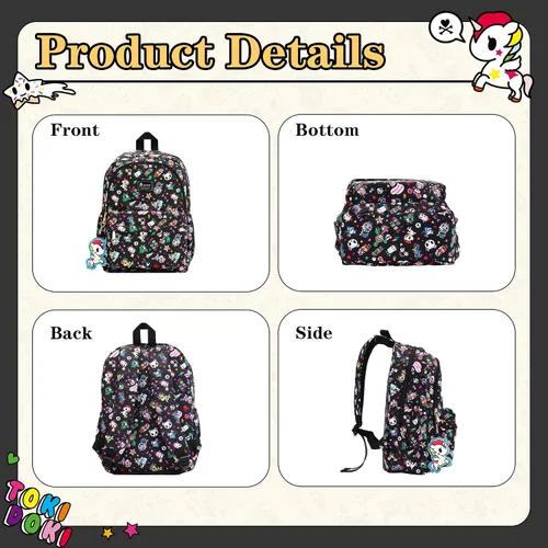 Vista 6 de Tokidoki Mochila con llavero Unicorno linda mochila de viaje para laptop para mujer, bolsa casual, mochila ligera, mochila de día
