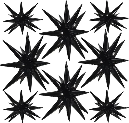 Vista 45 de TONIFUL 4 globos 4D enormes de estrella negra de 22 pulgadas, globos de aluminio de Mylar de estrella explosión para suministros de fiesta, telón