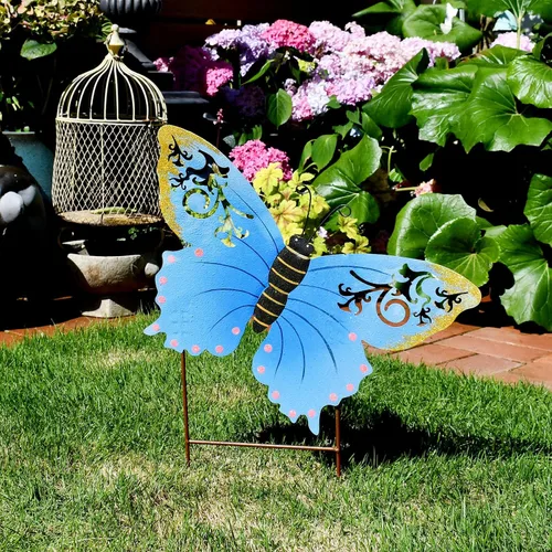 Vista 3 de Estaca decorativa de mariposa para jardín, bonita decoración de insectos de metal, decoración de jardín al aire libre para patio, porche, césped