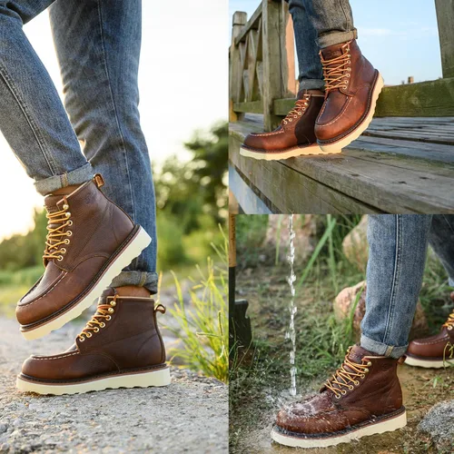 Vista 2 de Botas de trabajo para hombre - Botas de trabajo de 6 pulgadas con punta de cuña suave, Botas de trabajo impermeables para hombre