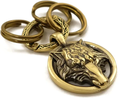 Vista 3 de Wolf keychain Fenrir, Handmade Fenrir keychain, Solid brass Scandinavian old norse mythology wolf keychain for men and women