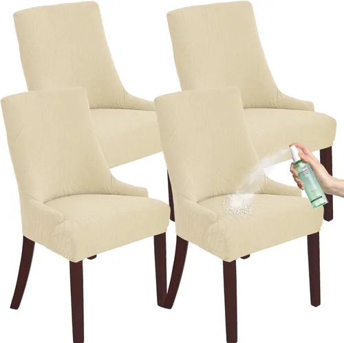 Vista 16 de Wingback - Funda impermeable para silla, funda de jacquard elástica (beige, 1 unidad) Instant room refresh with easy cleanup, dependable mess