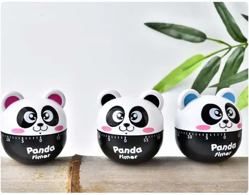 Vista 6 de Temporizador de maquinaria de panda de dibujos animados de tamaño mini 60 minutos Temporizadores de cocina mecánica Reloj contadores de alarma Negro