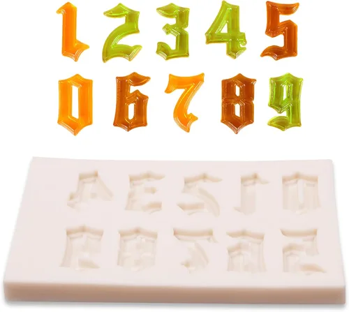 Vista 6 de Moldes de silicona de chocolate, 0-9 números de silicona para fondant para decoración de alfabeto de pastel de cumpleaños