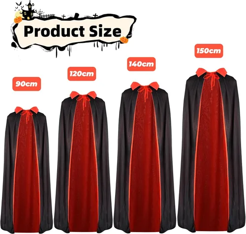 Vista 3 de Oubest Disfraz de vampiro con capa reversible y orejas de dientes de vampiro, disfraz unisex de Drácula para Halloween