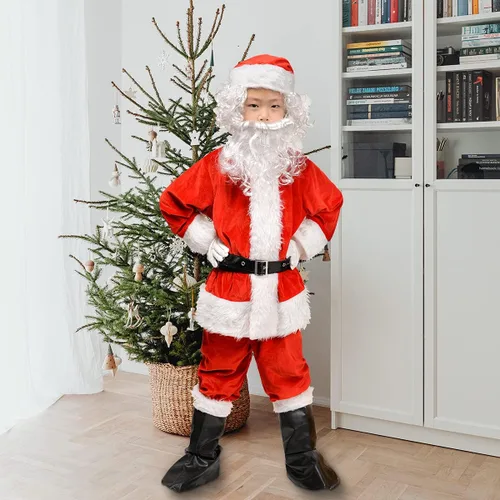 Vista 5 de Disfraz de Papá Noel para niños, disfraz de Papá Noel para niños, traje de Navidad para niños, 9 piezas, traje de Navidad para niños