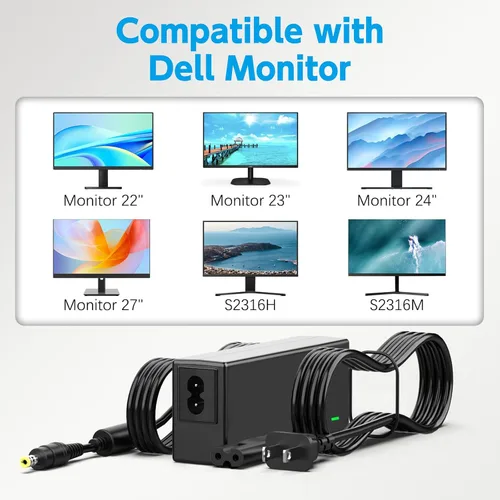 Vista 4 de Cable de alimentación de 12 V compatible con monitor Dell de 22 pulgadas, 23 pulgadas, 24 pulgadas, 27 pulgadas, S2316H, S2316M, S2340L, S2340M