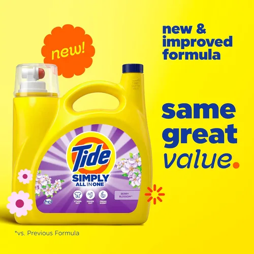 Vista 6 de Tide Simply All-In-One, detergente líquido para ropa sucia con aroma a flor de saúco, 89 cargas, 117 onzas líquidas