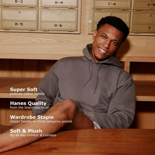 Vista 7 de Hanes Men's Hoodie - EcoSmart Fleece Hooded Sweatshirt for Men & Women - Midweight Fleece - Big & Tall Available