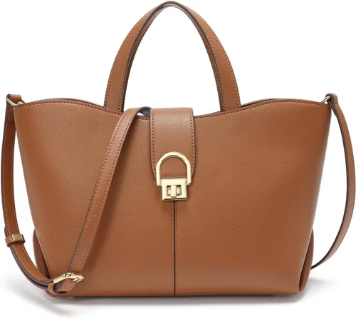 Vista 11 de Bolso cruzado de cuero con asa superior, bolso de mano para mujer, con asa superior y correa ajustable