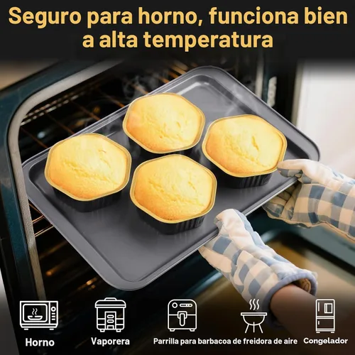 Vista 3 de Beasea Tazas desechables para hornear con tapas, juego de 50 unidades, 13.5 oz 400 ml, ramekins de aluminio con tapa de papel de aluminio, moldes