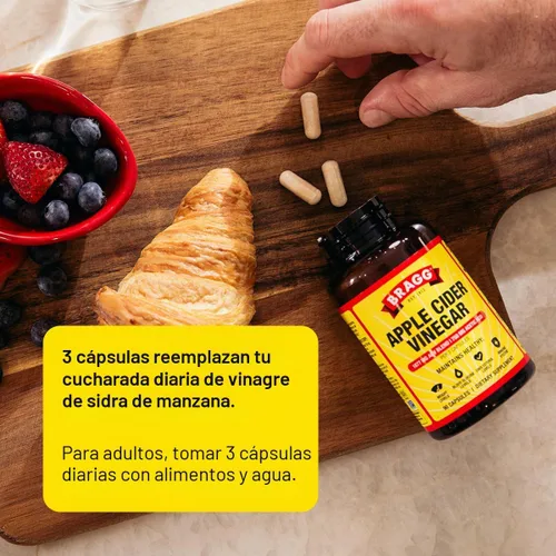 Vista 6 de BRAGG Cápsulas de vinagre de sidra de manzana, vitamina D y zinc para bienestar diario, 90