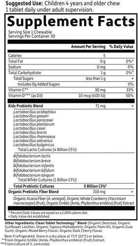 Vista 6 de Garden of Life Probióticos formulados por doctores para niños, Organic Kids+ - Berry Cherry, 5 mil millones de UFC masticables de probióticos más