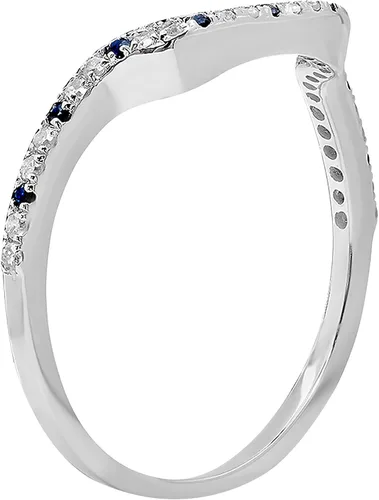 Vista 3 de Dazzlingrock Collection Anillo de boda redondo de zafiro azul y diamante blanco para mujer (diamante de 0.13 ctw, color I-J, claridad I1-I2) en oro