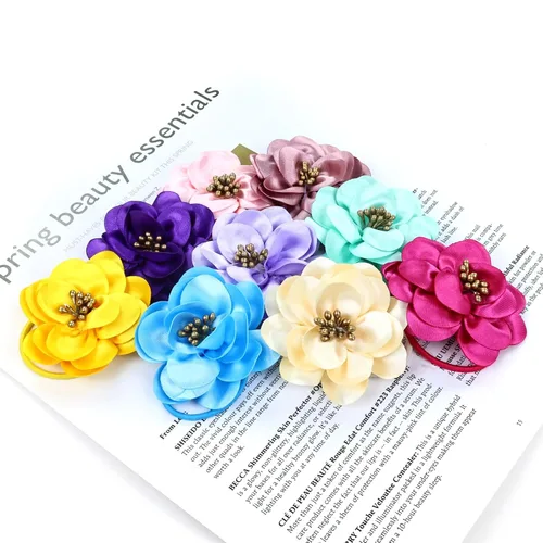 Vista 7 de Cinaci 20 ligas para el cabello con flores de satén sólido de 2.4 pulgadas, bandas elásticas para el cabello, coletas, accesorios para el cabello