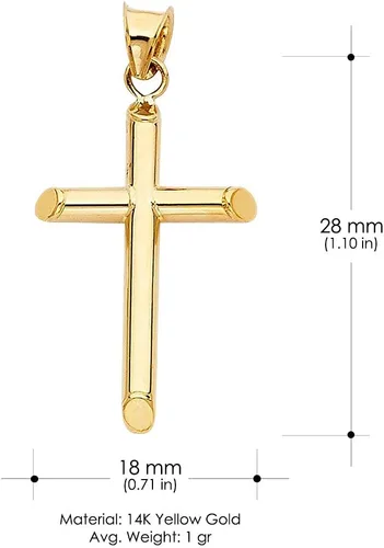 Vista 6 de Ioka Colgante clásico de cruz de oro amarillo pulido auténtico de 14 quilates con cadena Figaro 3+1 de 0.075in, joyería para mujeres y hombres
