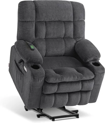 Vista 27 de MCombo Silla reclinable eléctrica de motor dual con masaje y calor para personas mayores, posición infinita, puertos USB, portavasos, tela 7890 Beige