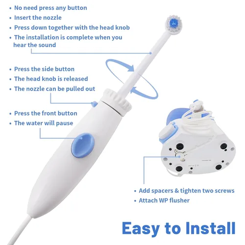 Vista 5 de Manguera de repuesto y piezas de mango compatibles con Waterpik Water Flosser WP-100 WP-140 WP-150 WP-900 Series Irrigador Oral, Mango de plástico