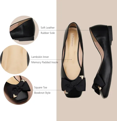 Vista 5 de C.Paravano Women's Flats I Square Toe Shoes for Women I Black Flats I Womens Flat Shoes I Flat Shoes Women I Womens Patent Leather Shoes I Leather