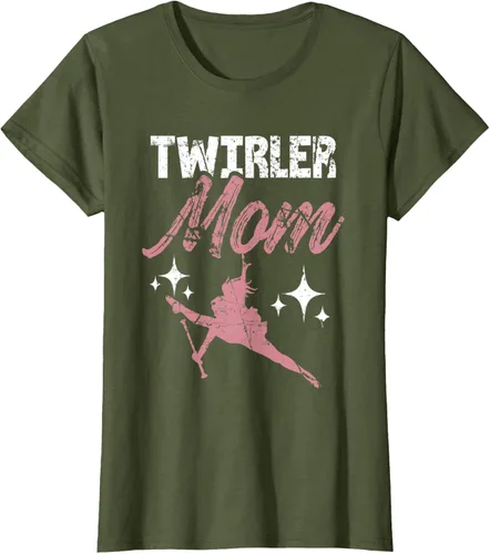 Vista 19 de Twirler Mom Baton Madre Majorette Funny Gymnastic Twirling T-Shirt Negro