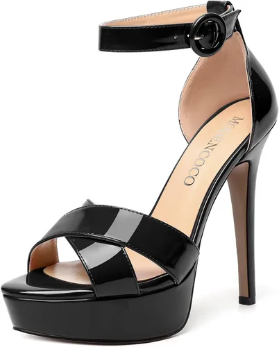 Vista 99 de MODENCOCO Sandalias de boda con correa de tobillo sexy para mujer, con plataforma y puntera abierta, tacón de aguja y tacón alto, zapatos de vestir