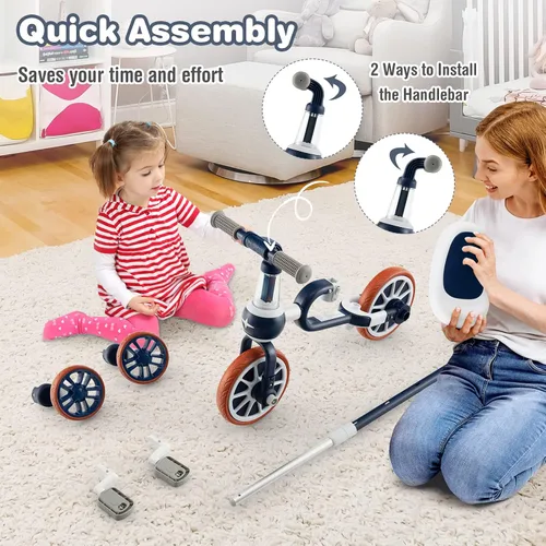 Vista 7 de BABY JOY Triciclo 4 en 1 para niños de 2 a 4 años, triciclo de equilibrio para niños con asiento ajustable y mango de empuje, pedales extraíbles