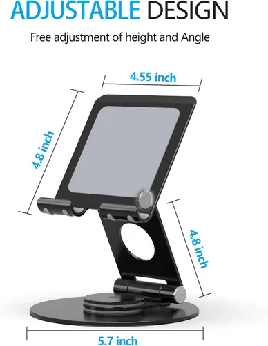 Vista 5 de Swivel Tablet Stand, Aluminum Portable 360°Rotating Adjustable Tablet Holder for All 4-12.9’’ iPad Surface Samsung Phone Tablet Kindle E-Reader and