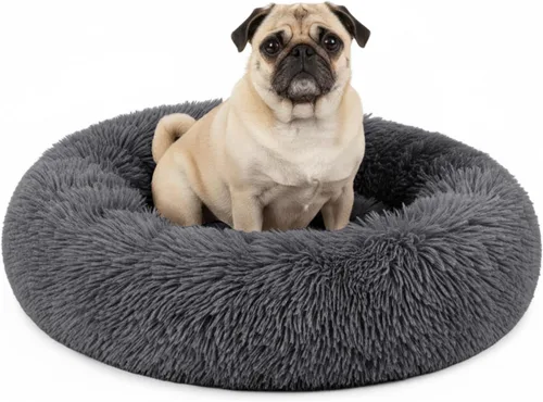 Vista 10 de PetAmi Cama calmante para perros y gatos pequeños y medianos, 23 camas redondas en forma de dona, cama lavable y esponjosa de piel sintética