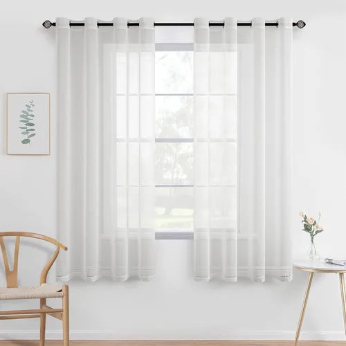 Vista 39 de MIULEE 2 paneles de cortinas semitransparentes beige para ventana, elegantes con ojales en la parte superior, cortinas de gasa