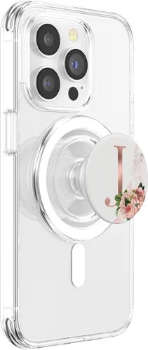 Vista 3 de Rose Blush Floral Monogram Letra J Rosa Flores PopSockets MagSafe PopGrip para iPhone