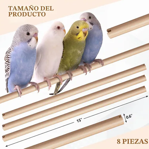 Vista 2 de Sintuff 8 perchas para pájaros para accesorios de jaulas, varillas de madera de repuesto con ranuras de doble cabeza, soporte de madera natural