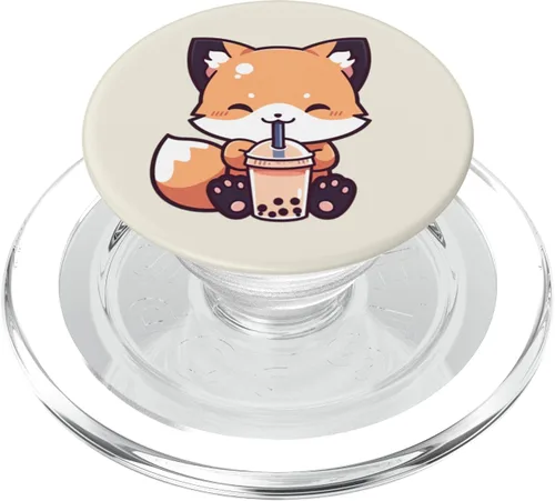 Vista 8 de Lindo Fox Drink Boba Milk Tea Kawaii Anime Fox Bubble Tea PopSockets Intercambiable PopGrip