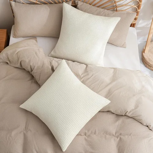 Vista 7 de PHF - Fundas de almohada de algodón de punto gofre, 24 x 24 pulgadas, color crema, sin relleno 100% Cotton Waffle Weave Texture Decorative Square