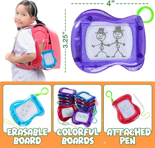 Vista 4 de Bedwina Mini Pizarra Magnética de Dibujo para Niños - (Paquete de 6) Tableros de Dibujo con Clip para Llavero de Mochila, Bloc Borrable