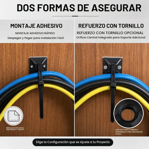 Vista 5 de Kit de soportes de cable con pegamento trasero autoadhesivo fuerte - 100 piezas de clips de gestión de cables con bridas de 6 pulgadas, soportes