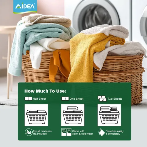 Vista 3 de AIDEA Hojas de detergente para ropa, aroma fresco (100 cargas), 50 hojas, detergente ecológico para ropa, sin jarra de plástico, hojas de jabón