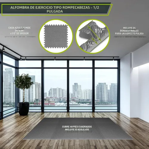 Vista 2 de ProsourceFit - Tapete de ejercicio tipo rompecabezas de ½ pulgada, losetas de espuma EVA entrelazadas para gimnasio en casa, para niños, gris, 24 x