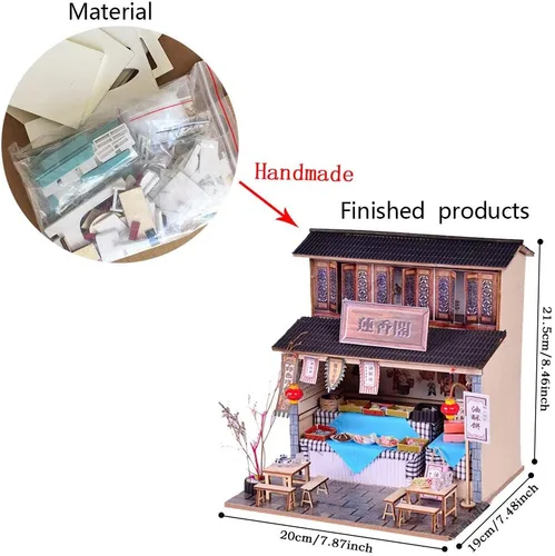 Vista 5 de Kit de casa de muñecas en miniatura con muebles, estilo chino 3D, casa de muñecas en miniatura de madera, kit de casa de muñecas en miniatura
