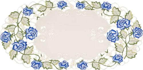 Vista 2 de LINENS ART AND THINGS - Camino de mesa bordado, diseño victoriano, azul, rosa, verde, trabajo en marfil, mantel individual