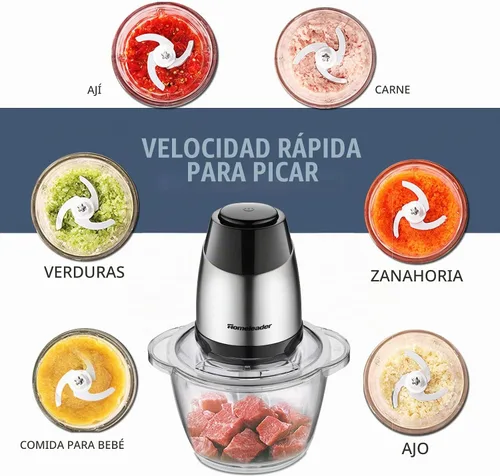 Vista 3 de Picadora eléctrica de alimentos, procesador de alimentos de 5 tazas de Homeleader, molinillo de cuenco de vidrio de 1.2L para carne, verduras