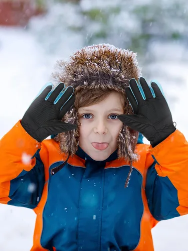 Vista 2 de SATINIOR 2 pares de guantes impermeables para niños, guantes de nieve cálidos para invierno, guantes de esquí para niños y niñas, resistentes al