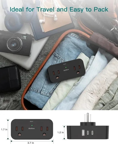 Vista 6 de Accesorios Esenciales para Crucero, Tira de Alimentación para Viajes - Extensor de Enchufes con 4 Salidas de CA, 3 USB (2 USB C), Sin Protector