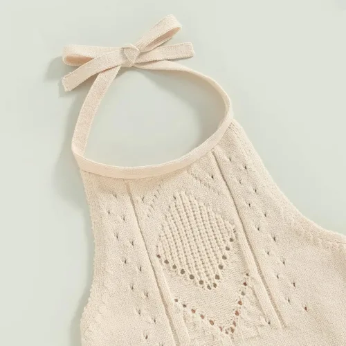 Vista 4 de Rtnnsbbfcm Ropa de verano para bebé recién nacida, sin mangas, cuello halter, mameluco floral con diadema de 3 piezas