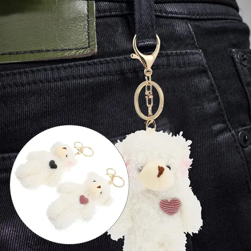 Vista 3 de Amosfun 2 llaveros de animales de peluche, colgante de bolso de mano, mano suave, colgante de oso de peluche, colgante de llavero, mochila