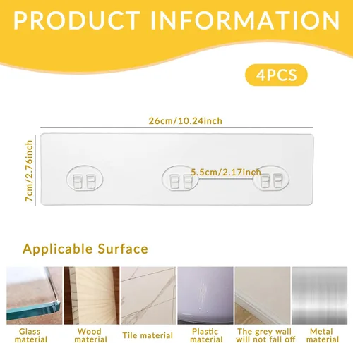 Vista 3 de 4 tiras de repuesto adhesivas de 3 x 10 pulgadas, montaje impermeable sin taladro para estante de ducha, cocina, baño