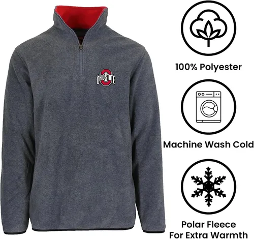 Vista 2 de JH DESIGN Sudadera con Cremallera de un Cuarto de Forro Polar de Manga Larga para Hombre Ohio State Buckeyes Gris