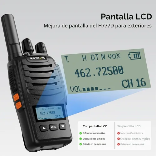 Vista 2 de Retevis Walkie Talkies de largo alcance H777D con pantalla LCD, radio FRS